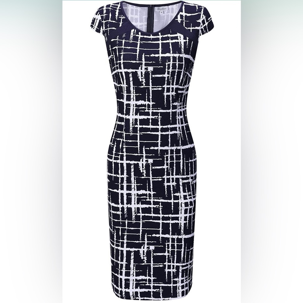 LunaJany Navy blue & white midi sheath dress
